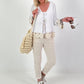 Boho Linen Jacket with Crochet Cuffs - White