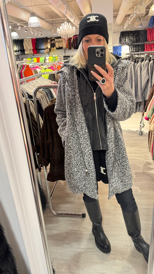 Jas met inzetstuk, model "Street Royale" - peper en zout