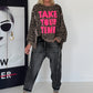 Oversized Sweater im Leoprint mit Schriftzug - mokka