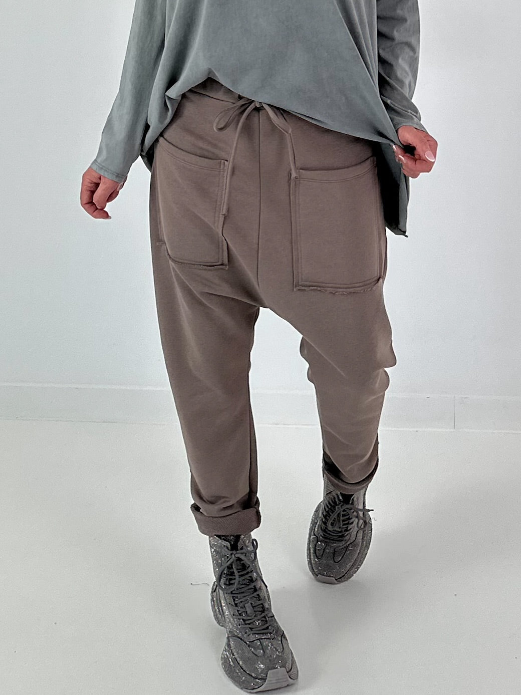 Sweatshirt Baggy mit aufgesetzten Taschen - taupe