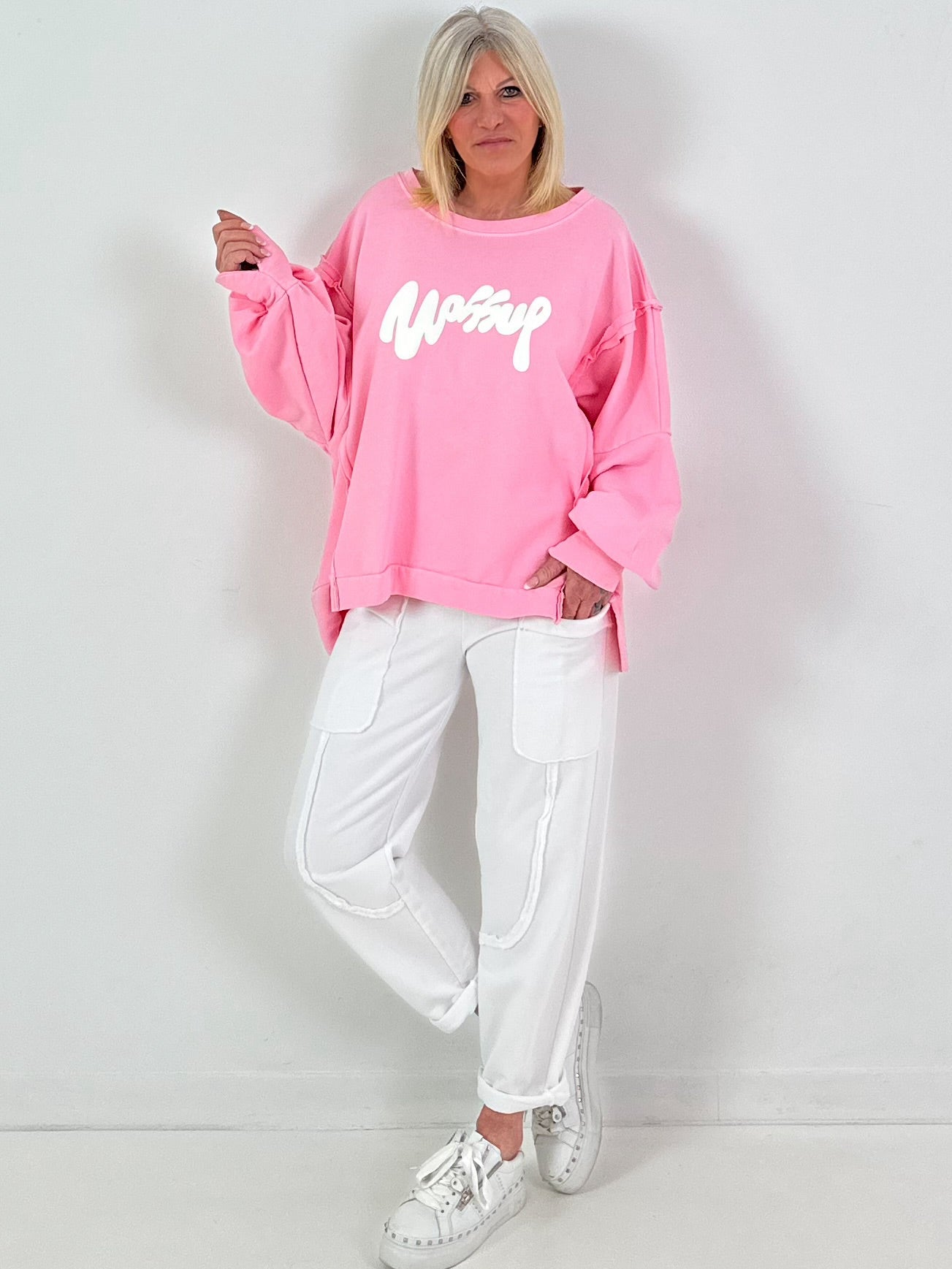 Oversized Sweatshirt Modell "Wassup" - rosa