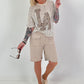 Pailletten Shirt LA - beige-silber