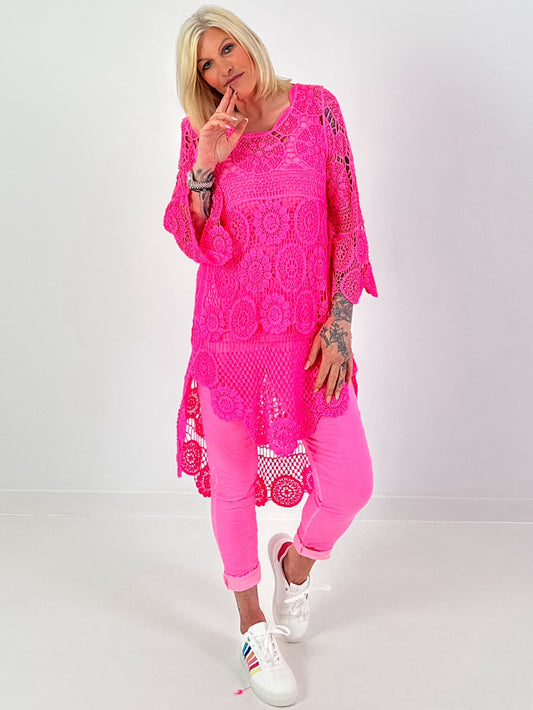 Häkelpullover mit Muster - neonpink