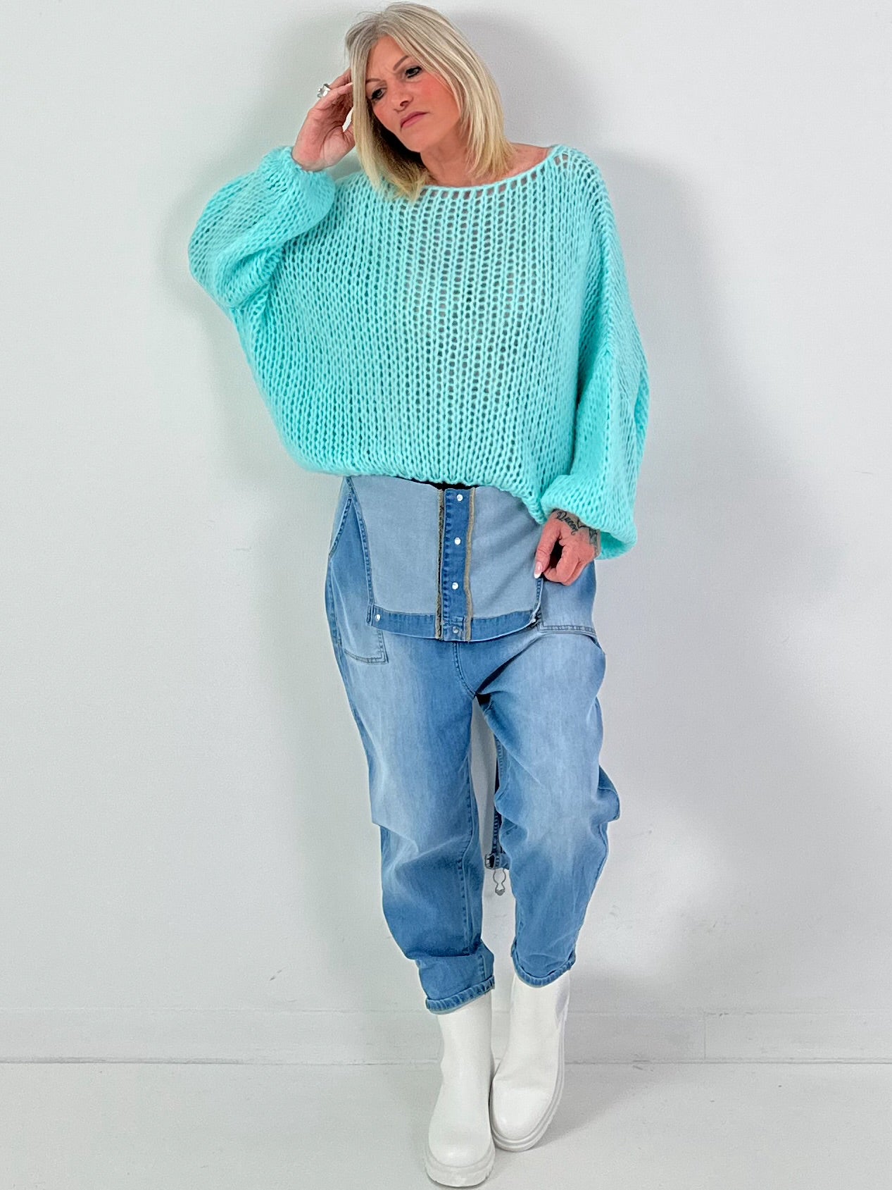 Grof gebreide trui model "Balloon Bubble" - aqua