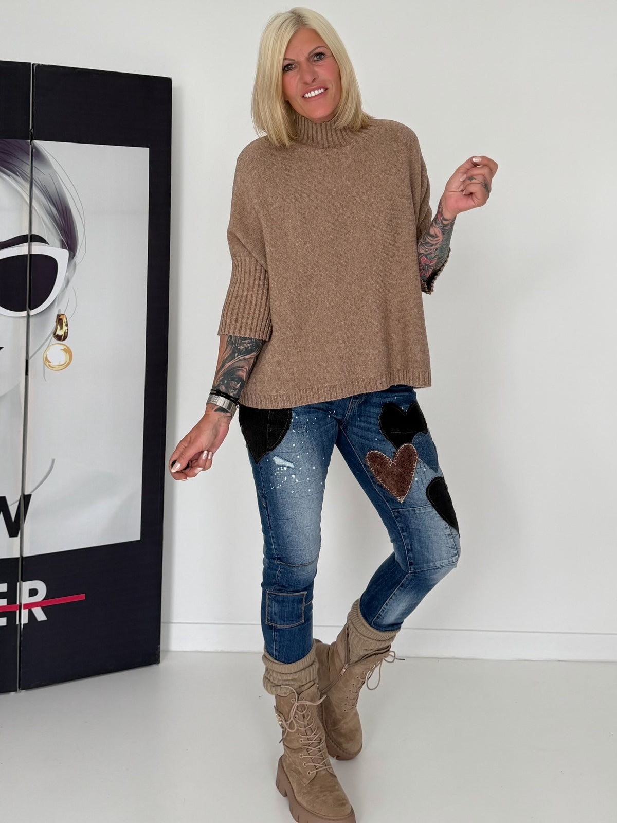 Strickpullover mit Turtleneck - taupe