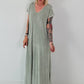 Maxi Kleid mit fransigen Abschlüssen - salbei