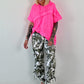 Hoodie Shirt mit Jeans Elementen - neonpink