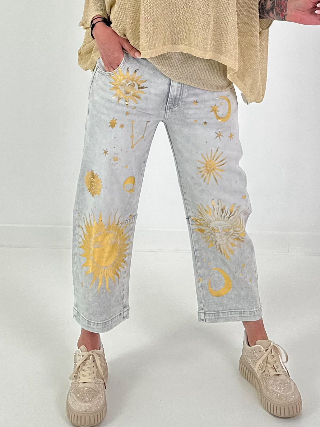Sun-motif jeans - grey
