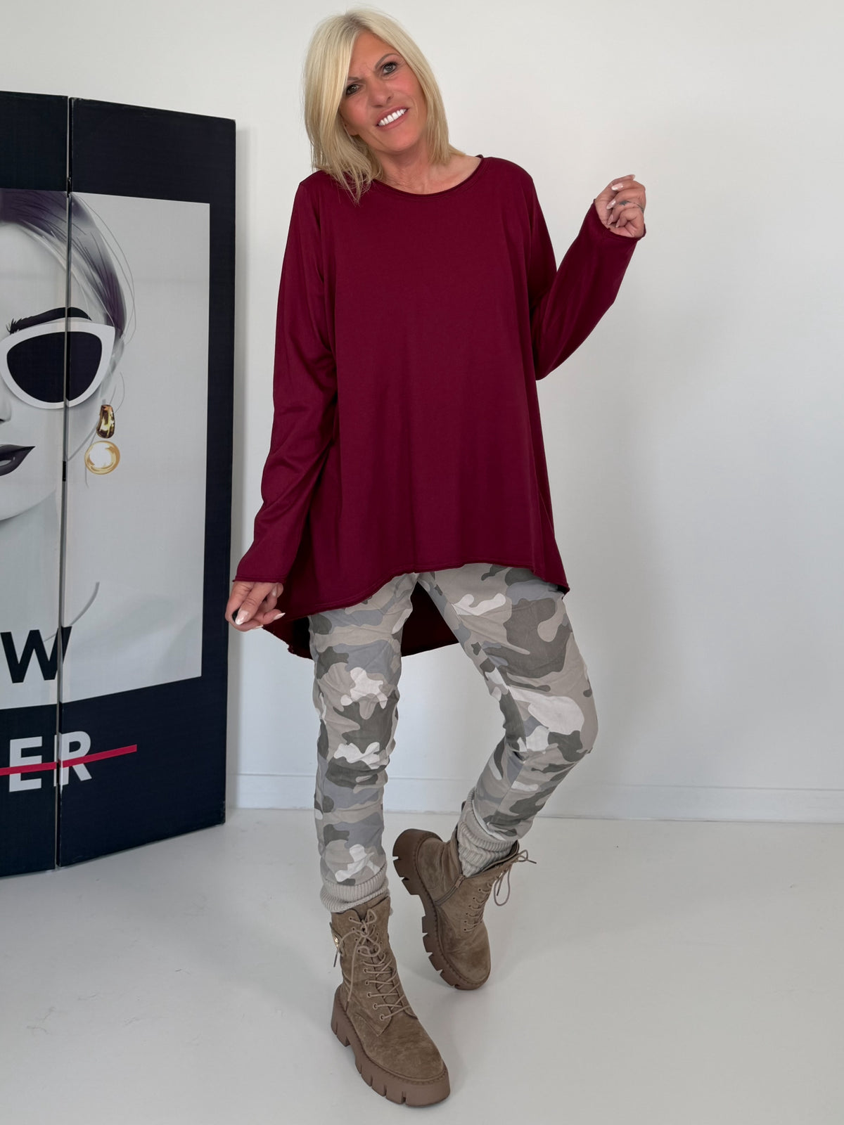Basic Shirt mit Rundhalsausschnitt - bordeaux