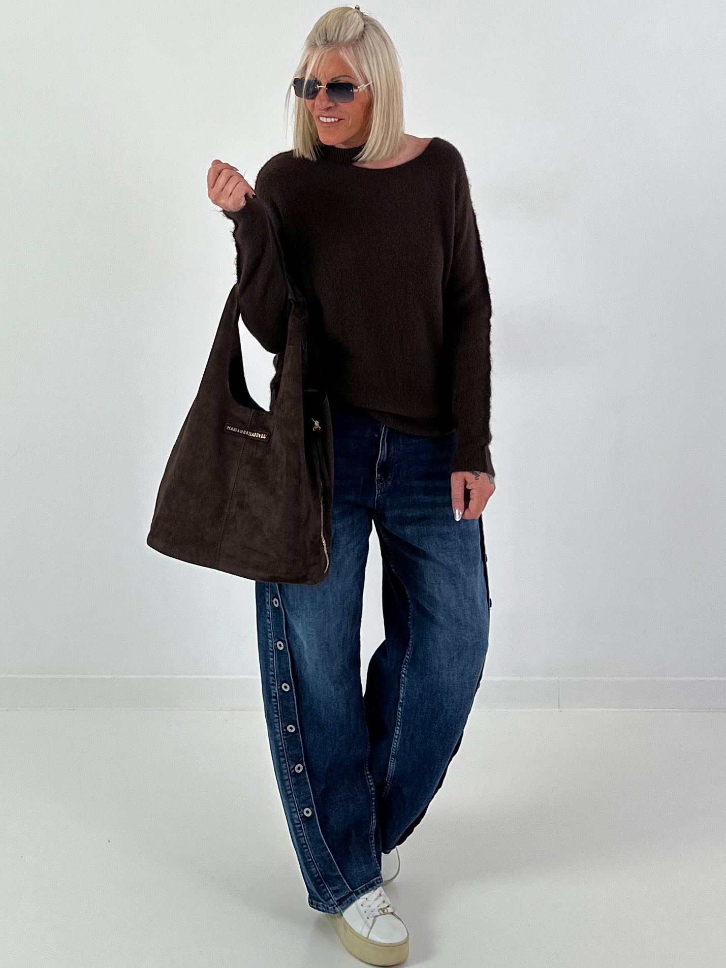 Knitted Cut-Out Sweater - mocha