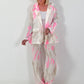 Leichter Leinen Blazer mit Batik Muster - weiss-neonpink-beige