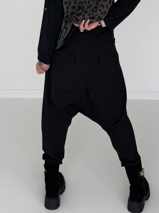 Baggy Hose mit Patten - schwarz