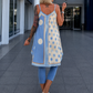 Luftiges Long Top / Kleid mit Muster - hellblau-mehrfarbig