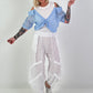 Ribbed top with blouse layering - white-light blue