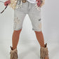 Jeans Shorts with Crochet Patches - Grey