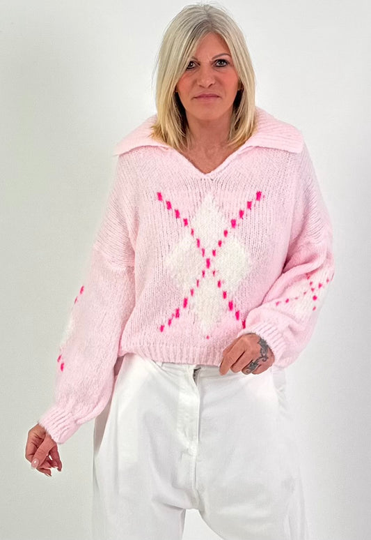 Pullover Modell "Cozy Diamond Knit" - rosa