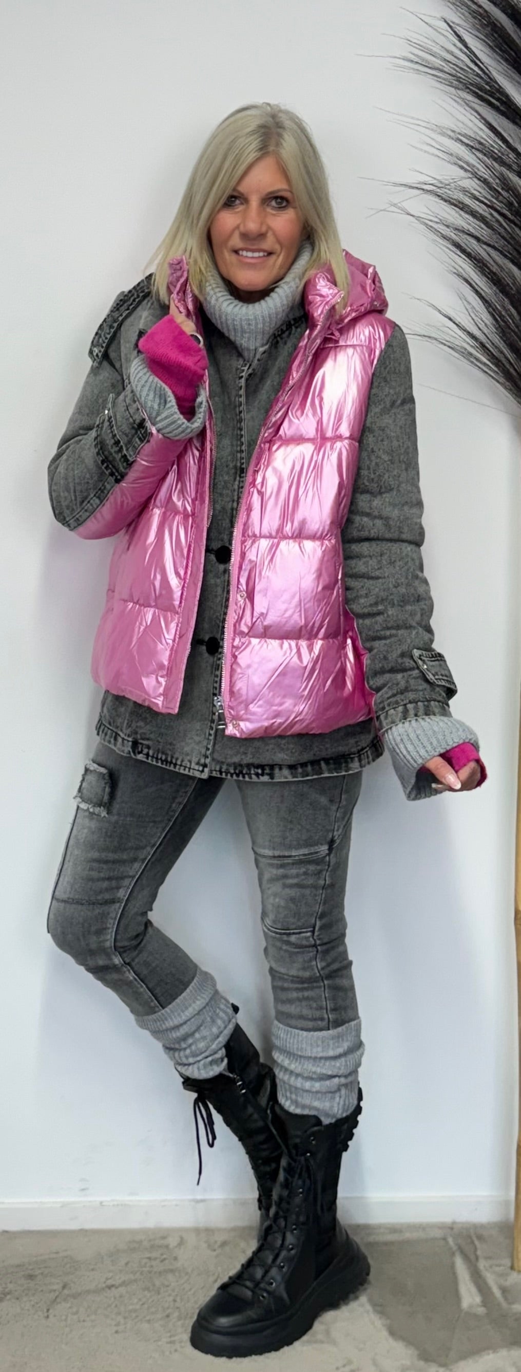 denim jacket with quilted vest - candy