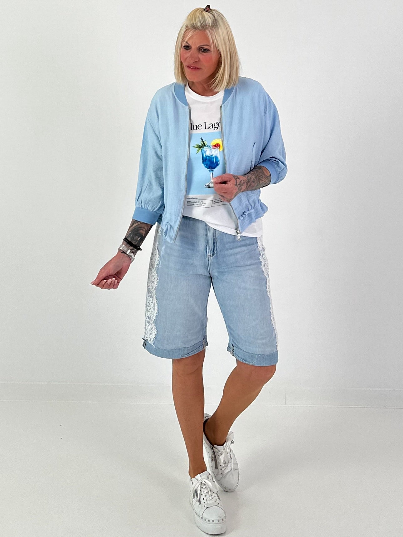 Lightweight Blouson with Tie Detail - Light Blue