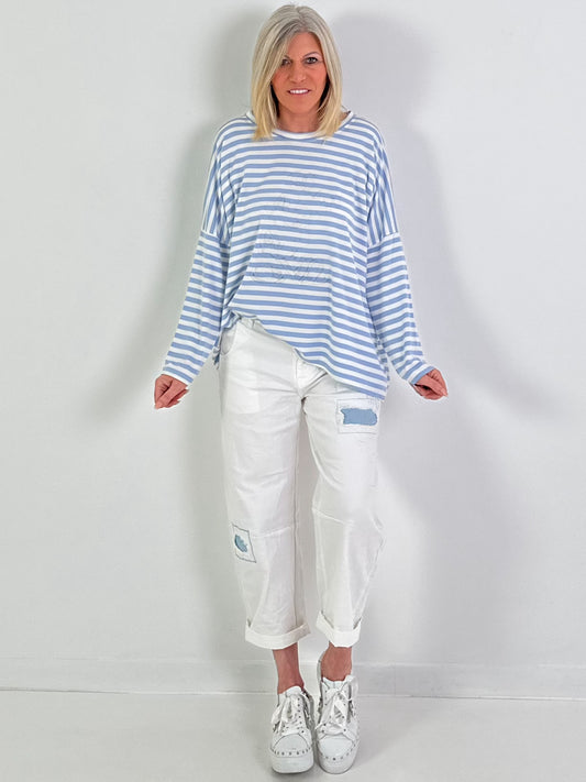 Shirtmodel "Cartoon Stripe" - lichtblauw-wit