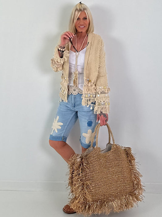 Boho-jasje met uitgebreide details - beige-goud