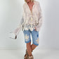 Boho Blouse with Crocheted Hem - beige