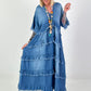Dark blue ruffled denim dress