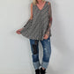 Plissee Long Top mit Grafik-Print - weiss-schwarz