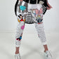 Trousers with print mix and comic motifs - white-grey-multicoloured