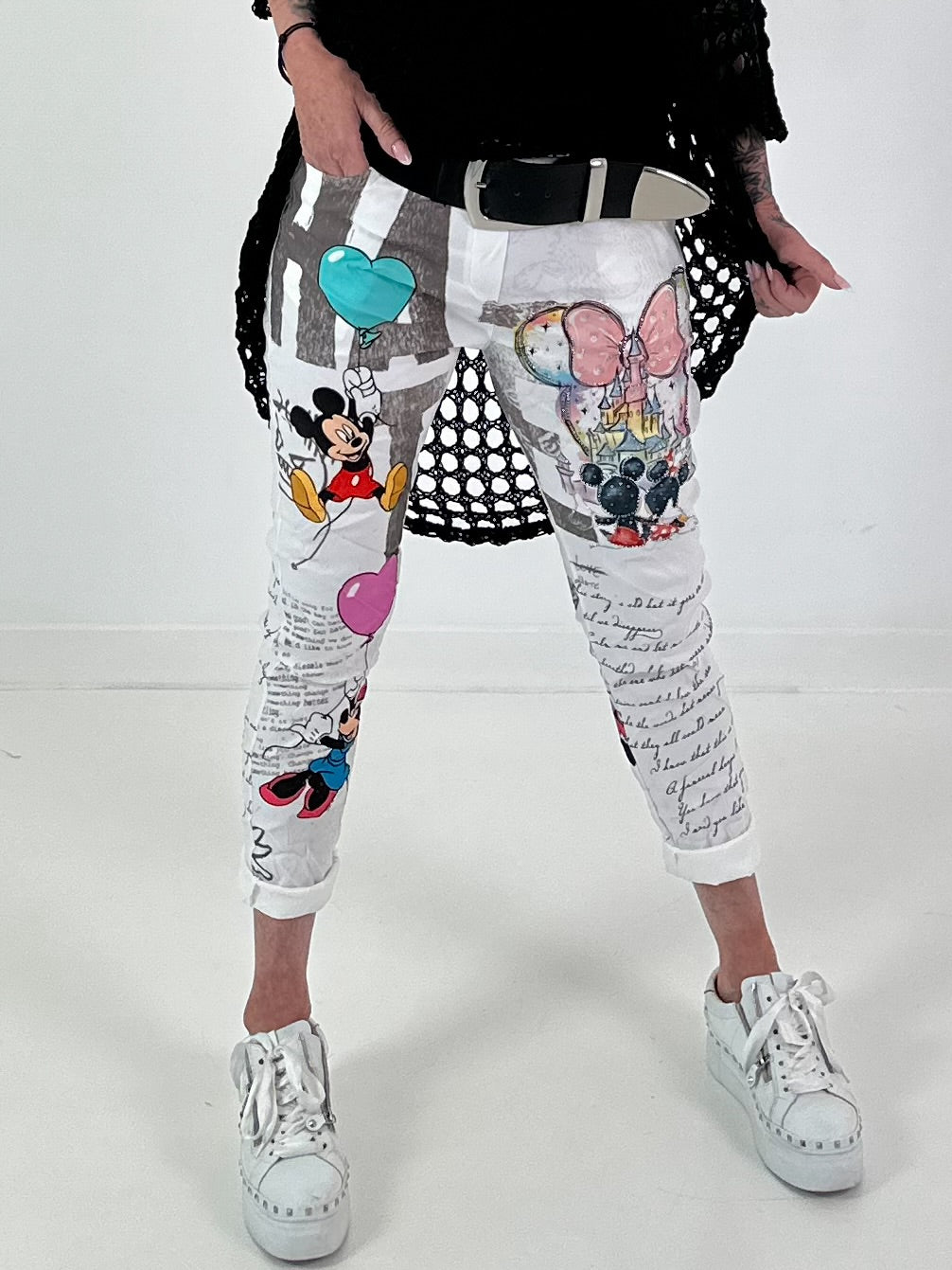 Trousers with print mix and comic motifs - white-grey-multicoloured