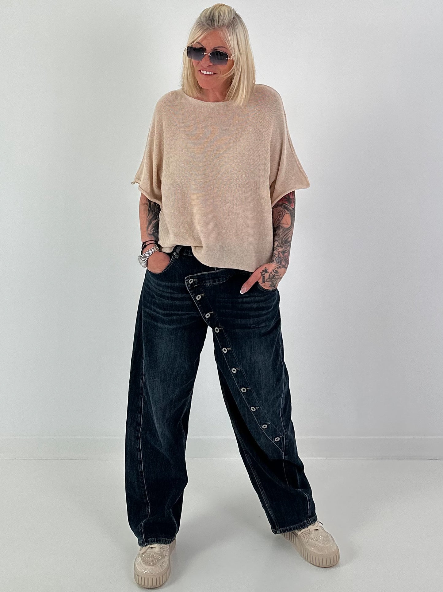 Light sweater with half sleeves - beige