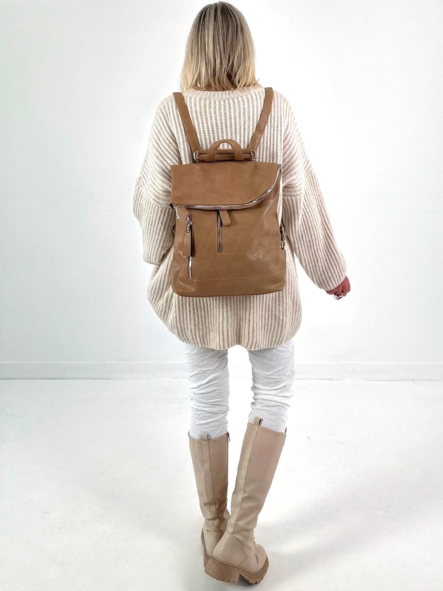 Leather-look backpack, model "City Fold" - taupe