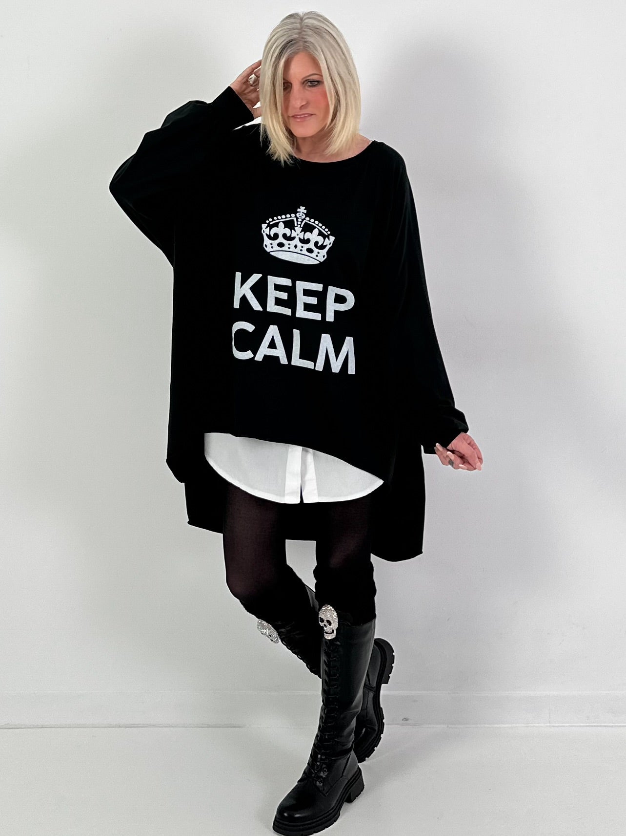 Oversized shirt model "KEEP CALM" - black