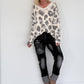 Pullover mit V-Ausschnitt und Leo-Print - leo-anthrazit
