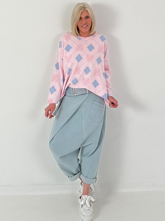 Trui met ruit-/hartmotief - roze