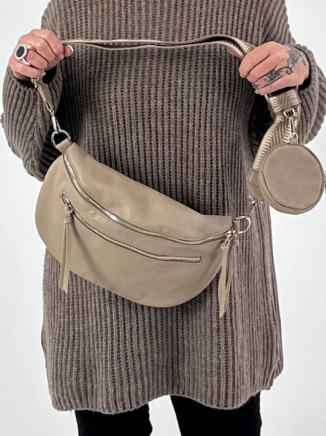 Crossbody bag in leather look, model "The Edit Bag" - taupe