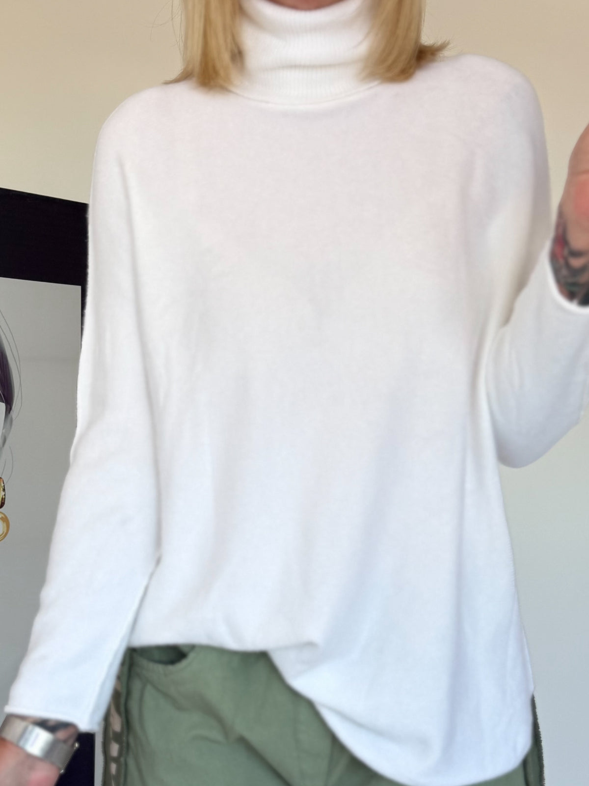 Basic Rollkragenpullover - weiss