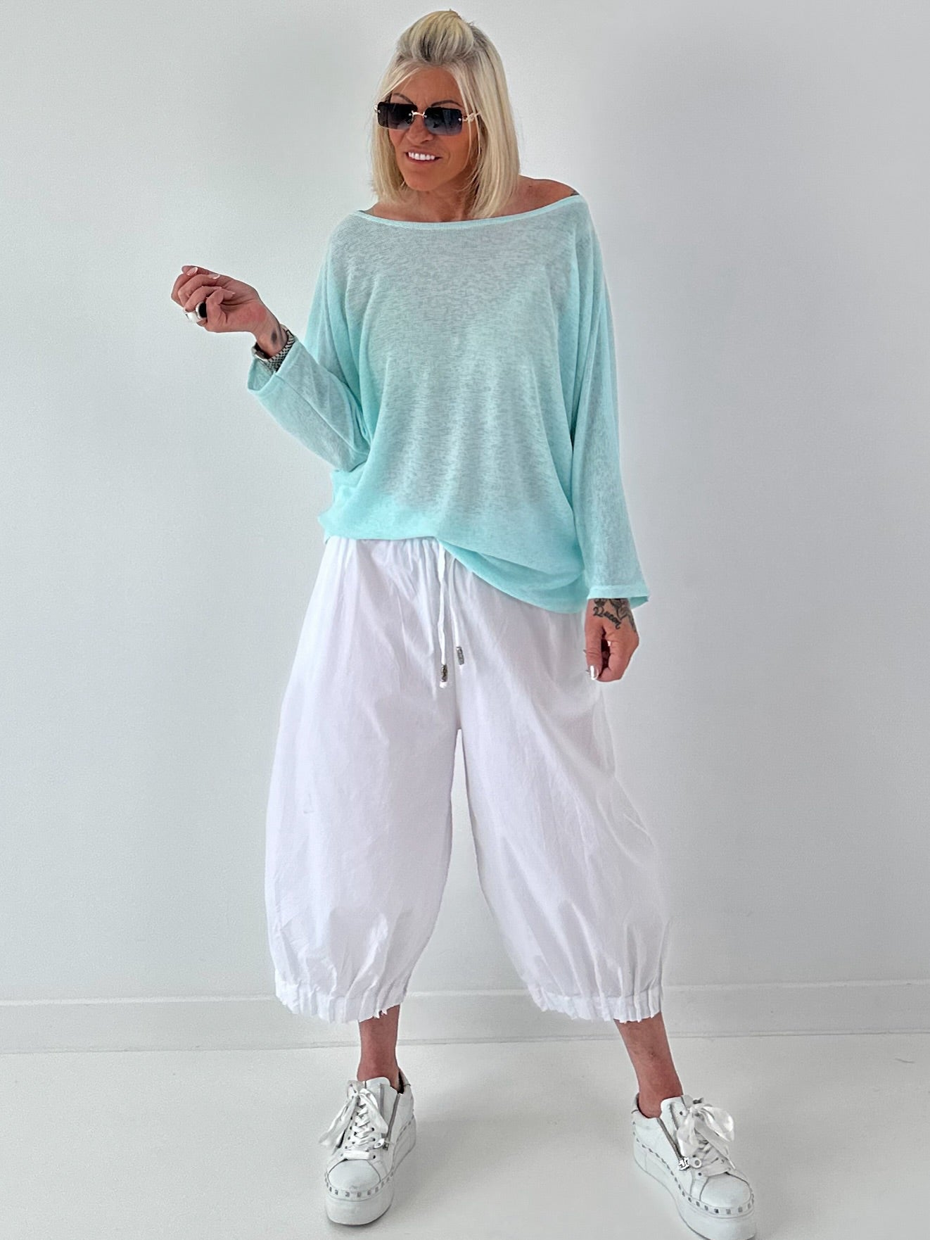 Leichter Oversized Pullover - babytürkis