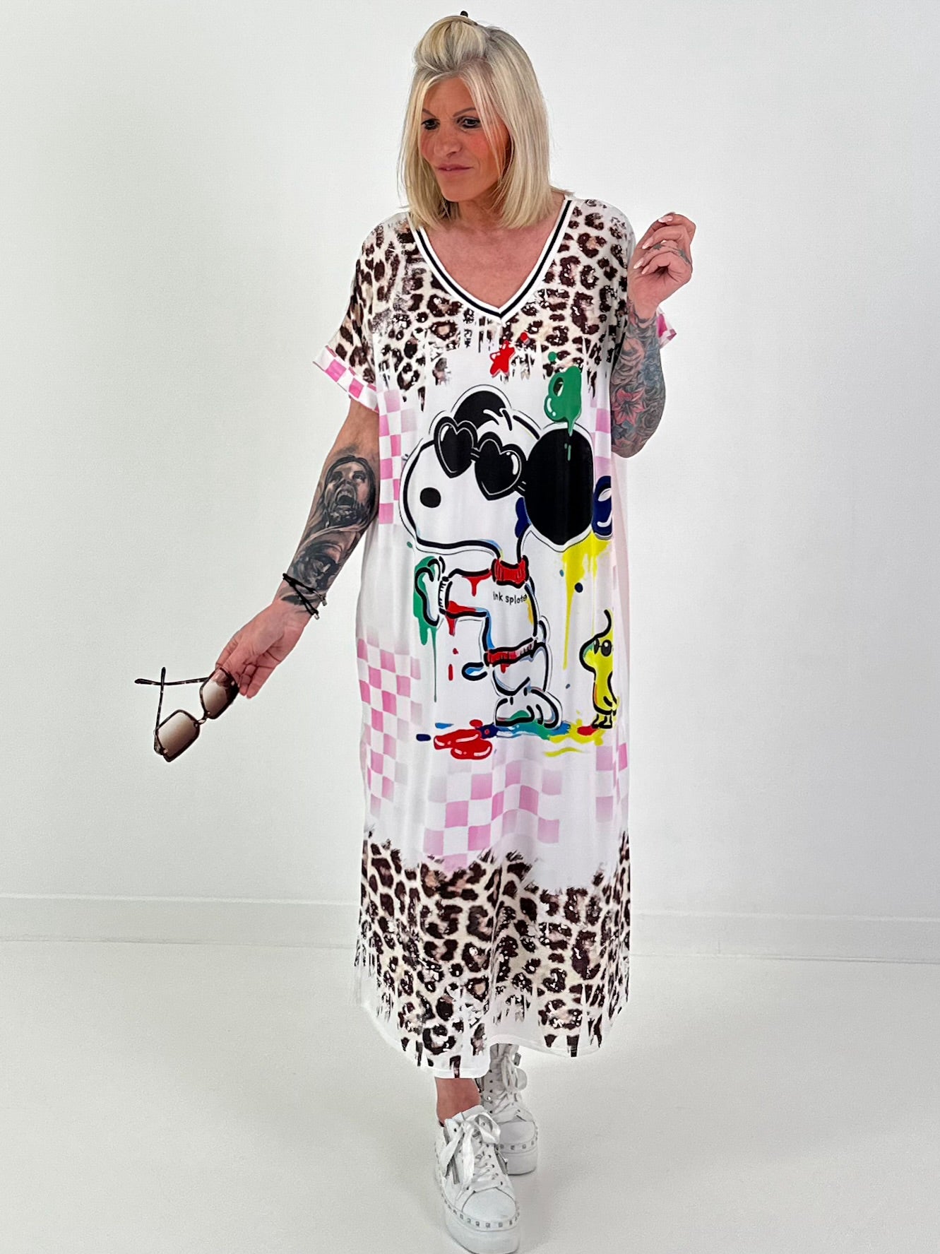 Kleid mit print-Mix - weiss-rosa-mehrfarbig