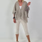 Leinen Poncho Jacke - beige