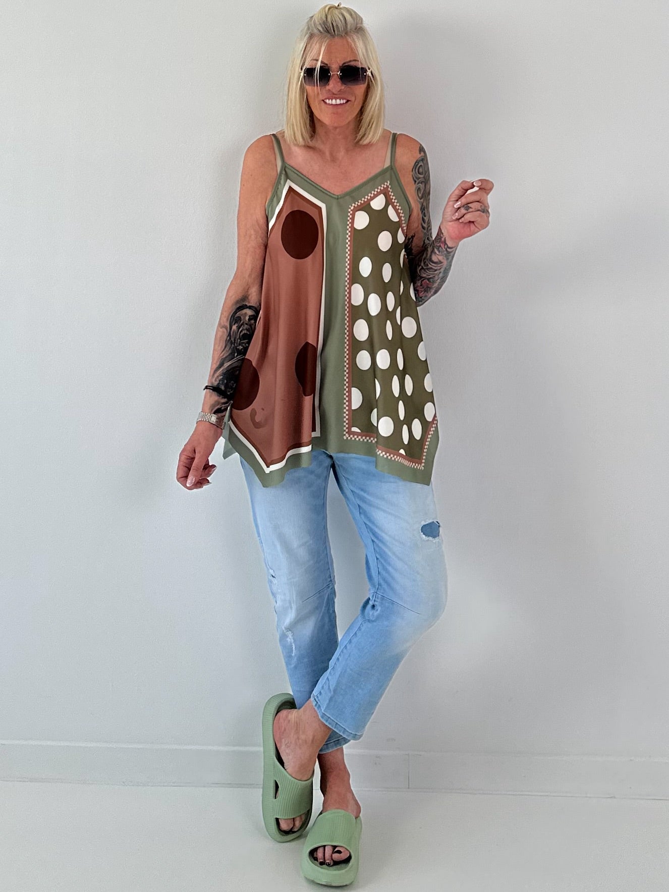 Luftiges Top mit Muster -  oliv - mehrfarbig