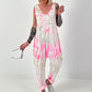 Batik Jumpsuit mit aufgesetzten Cut-Out Taschen - weiss-neonpink-beige