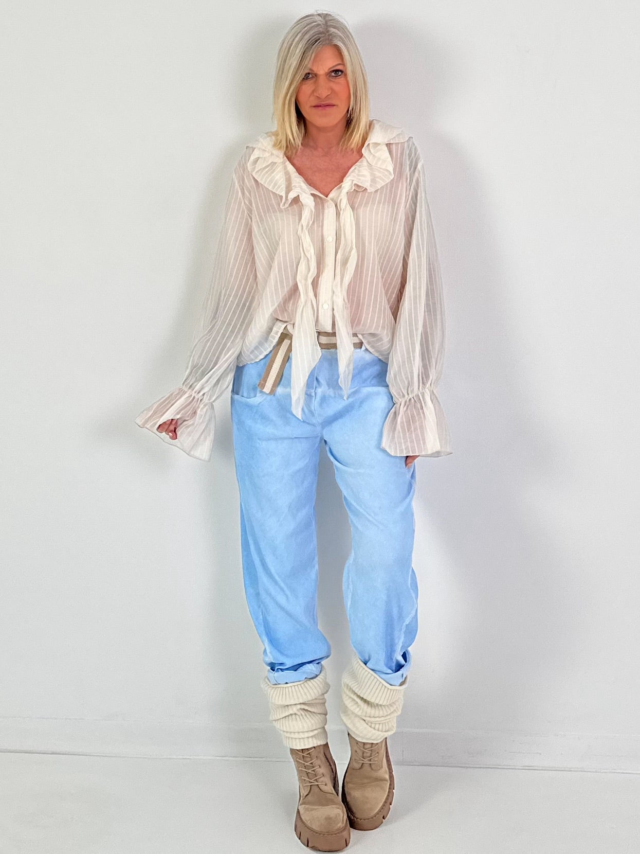 Bluse mit Bindeschleife - beige