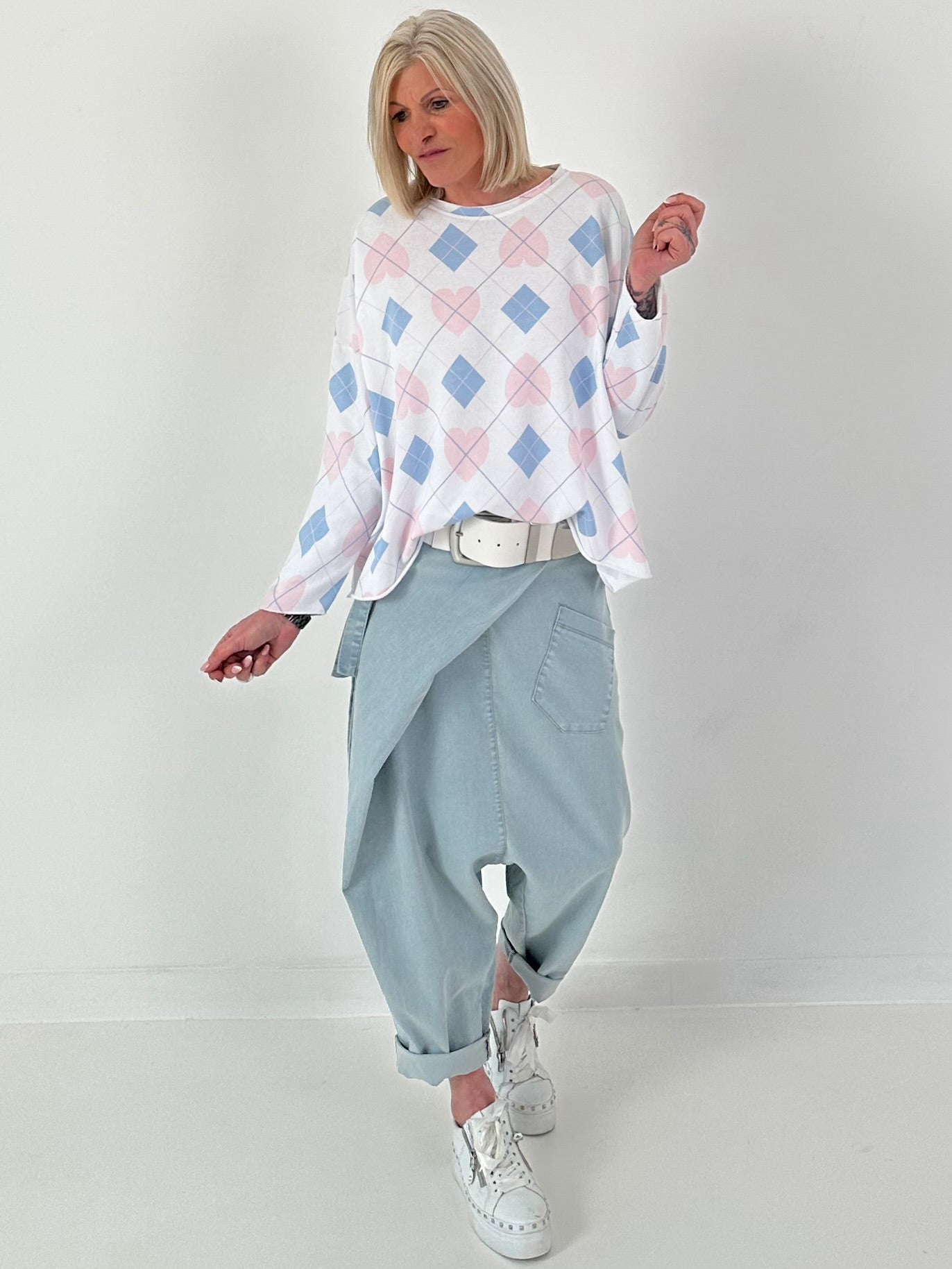 Sweater Raute/Herz - weiss