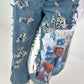Sweat Jeans mit Print und Destroyed Details - weiss-denim