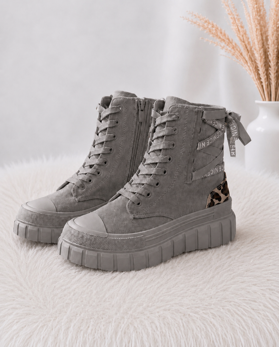 High Sneaker in Wildleder-Optik  - grau-leo