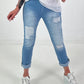 Jeanshose mit Lochstick-Patches - blau