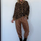 Strickjacke im Leo-Style - camel-schwarz