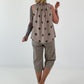 Striped top with ruffled collar - taupe-dark brown