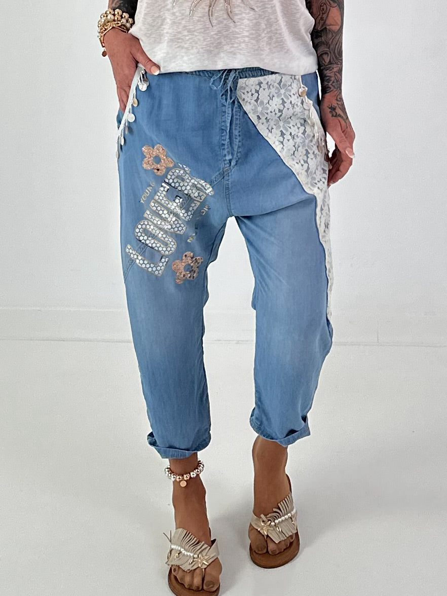 Boho Baggy Jeans - hellblau