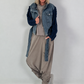 Denim jacket with knitted sleeves - denim-navy